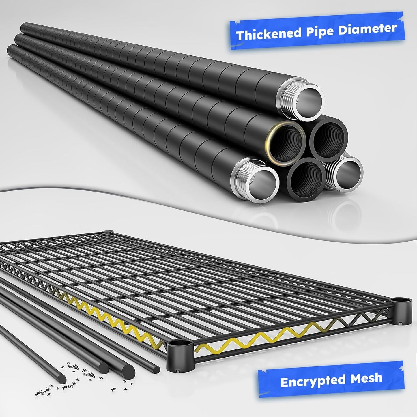 45 "W Metal Shelving Unit 4 Tier Storage Shelves Adjustable Wire Shelving Metal Shelf Pantry Shelves Wire Rack Commercial Shelving for Kitchen Pantry Utility Room Garage 45 "W x 59.4 "Hx 13.5" D Black