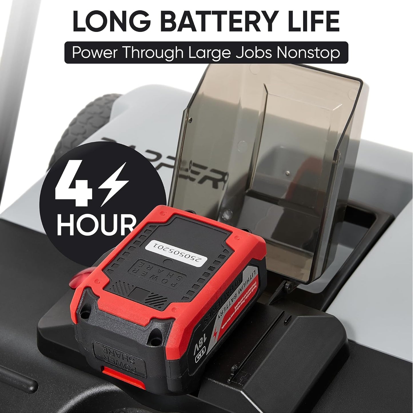 Battery Powered Artificial Grass & Hard Surface Sweeper, 22" Wide Cleaning Path, 6.5-Gal Bin, Adjustable Height, 4h Battery, Foldable, for Artificial Grass, Sidewalks, Driveways, Workshops, Garages