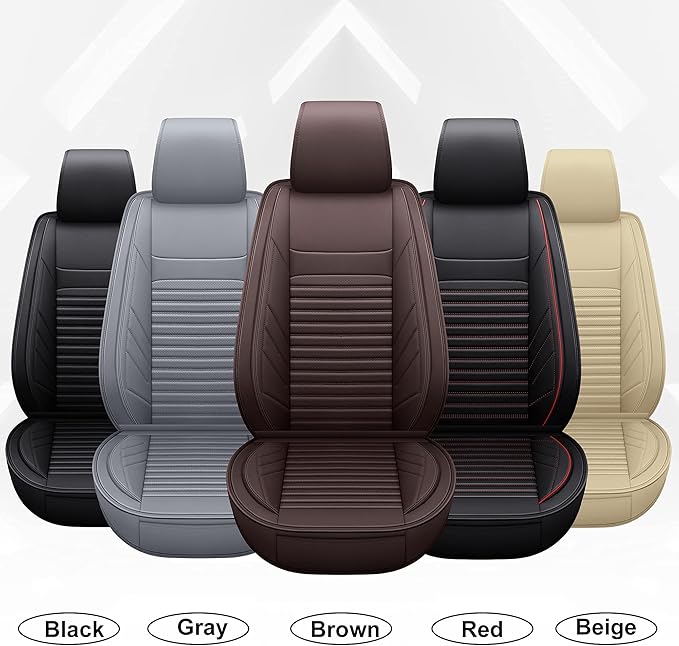 AOOG Leather Car Seat Covers, Leatherette Automotive Seat Covers for Cars SUV Pick-up Truck, Non-Slip Vehicle Car Seat Covers Universal Fit Set for Auto Interior Accessories, Full Set, Brown