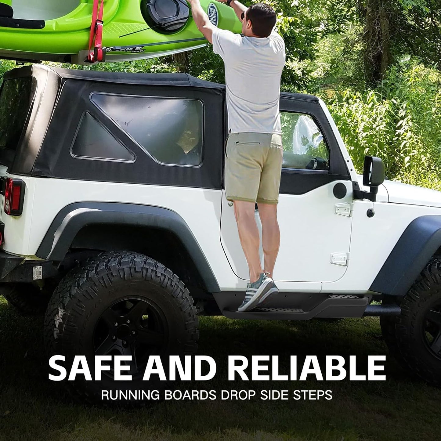 Running Boards Side Steps Compatible with 1997-2006 Jeep Wrangler TJ 2 Doors, Heavy-Duty Steel Nerf Bars Step Plates Rock Sliders Rails (Off-Road, Black)