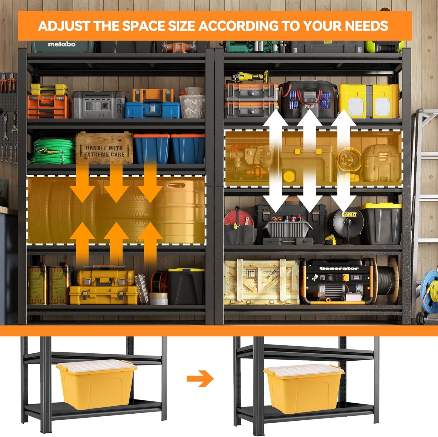 63"H Garage Shelving Heavy Duty Rack, 2400LBS Extra Large Capacity 4 Tier Adjustable Storage Shelves, Metal Industrial Shelf Units for Garage, Basement and Warehouse, 63"H×35.4"W×13.78"D, Black