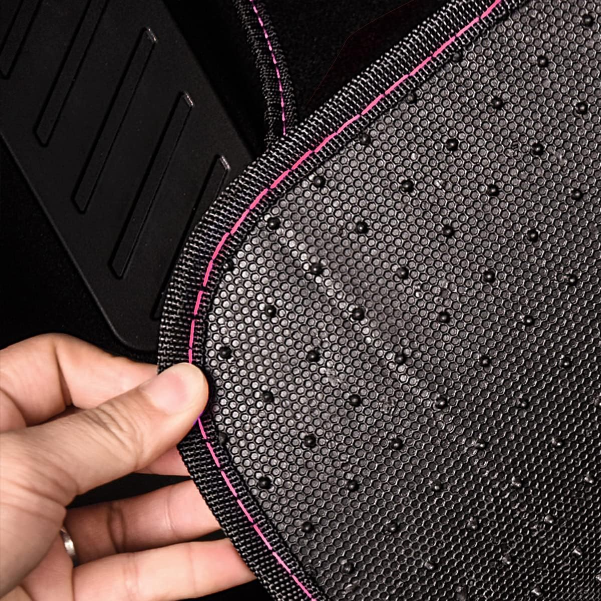 CAR PASS Rainbow Waterproof Universal Fit Faux Leather Car Carpet- Anti-Slip Nibbed Backing Floor Mats for SUV, Vans,Sedans,Trucks, Automotive Set of 4 for Women&Cute Girly (Black with Pink)