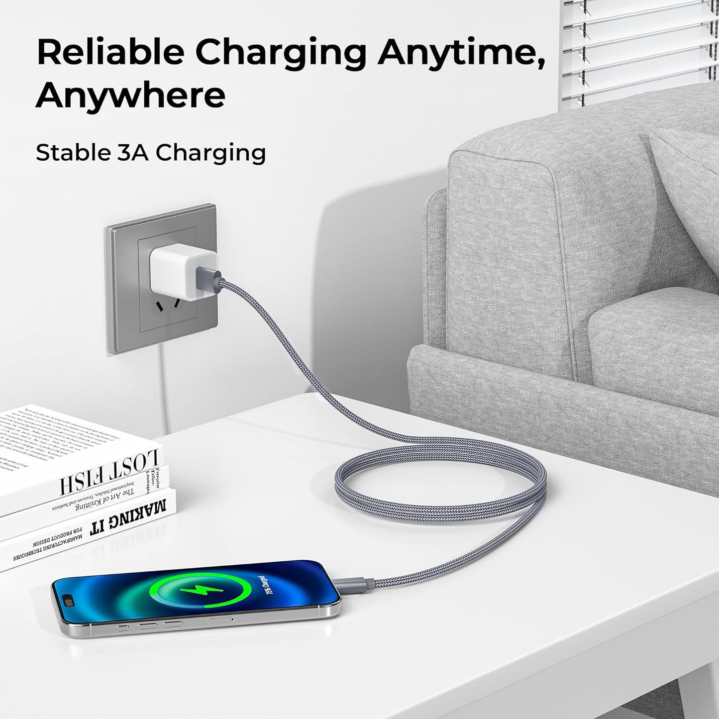 Basesailor USB Type C Charger Cable 3-Pack 3.3/6.6/10FT,Charging Power Cord for Kindle Fire HD 7 12th 2022,10 9th 2019,HD 8 10th 2020,11th 2021 Generation,Samsung Galaxy A03s A13 A53 S10,Steam Deck