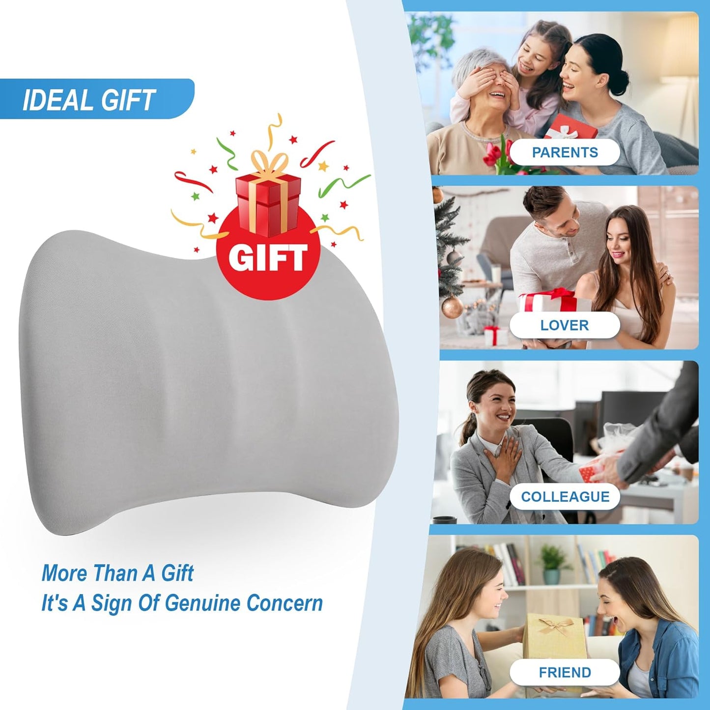 Lumbar Support Pillow for Car, Memory Foam Lumbar Pillow for Lower Back Pain Relief - Back Cushion for Driving, Chair Support for Car-Office Chair, Wheelchair - Matte Gray