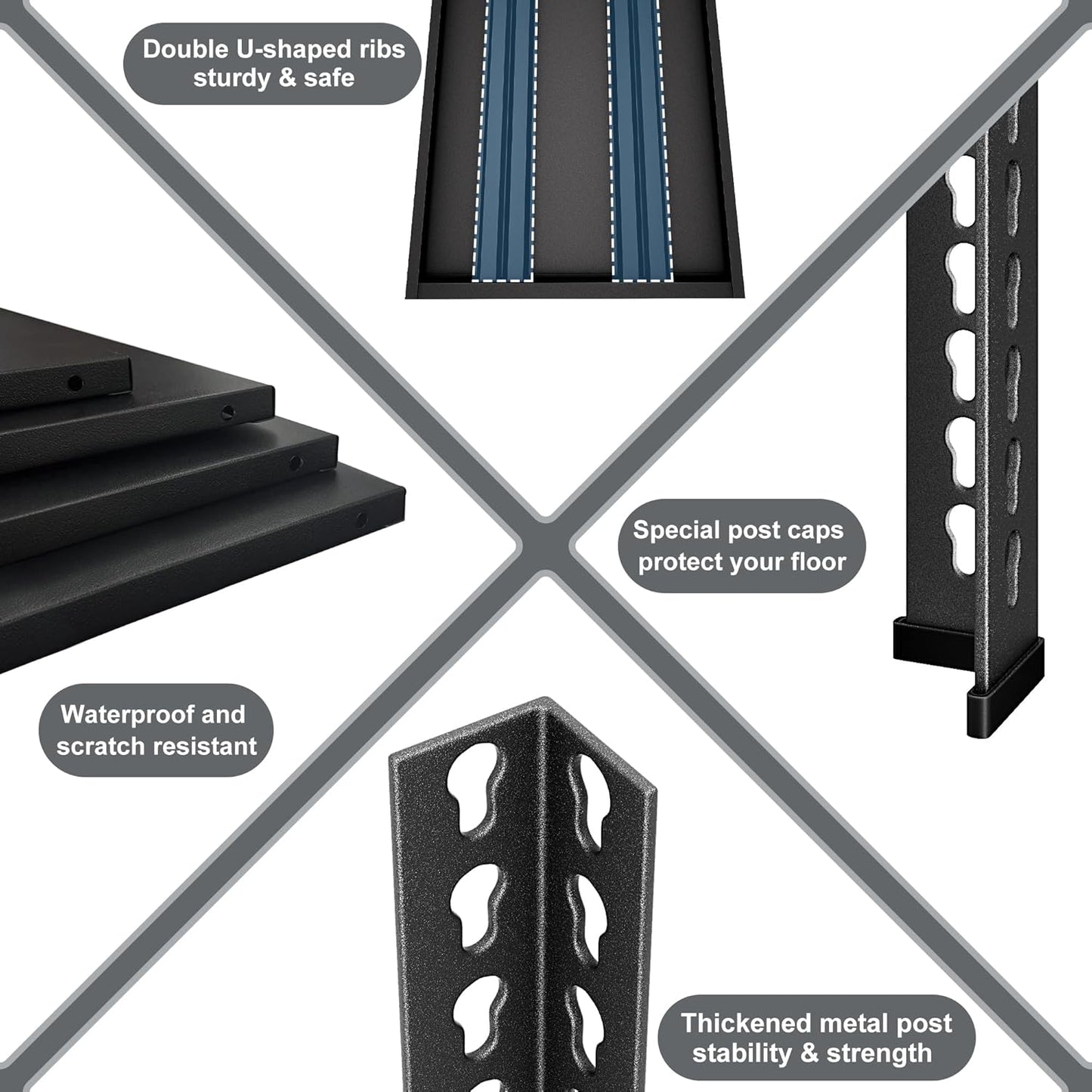 5-Tier Garage Shelving Heavy Duty, 72" Metal Shelving Unit - 2250 lbs Load Capacity, 40"W x 18"D x 72"H (Black)