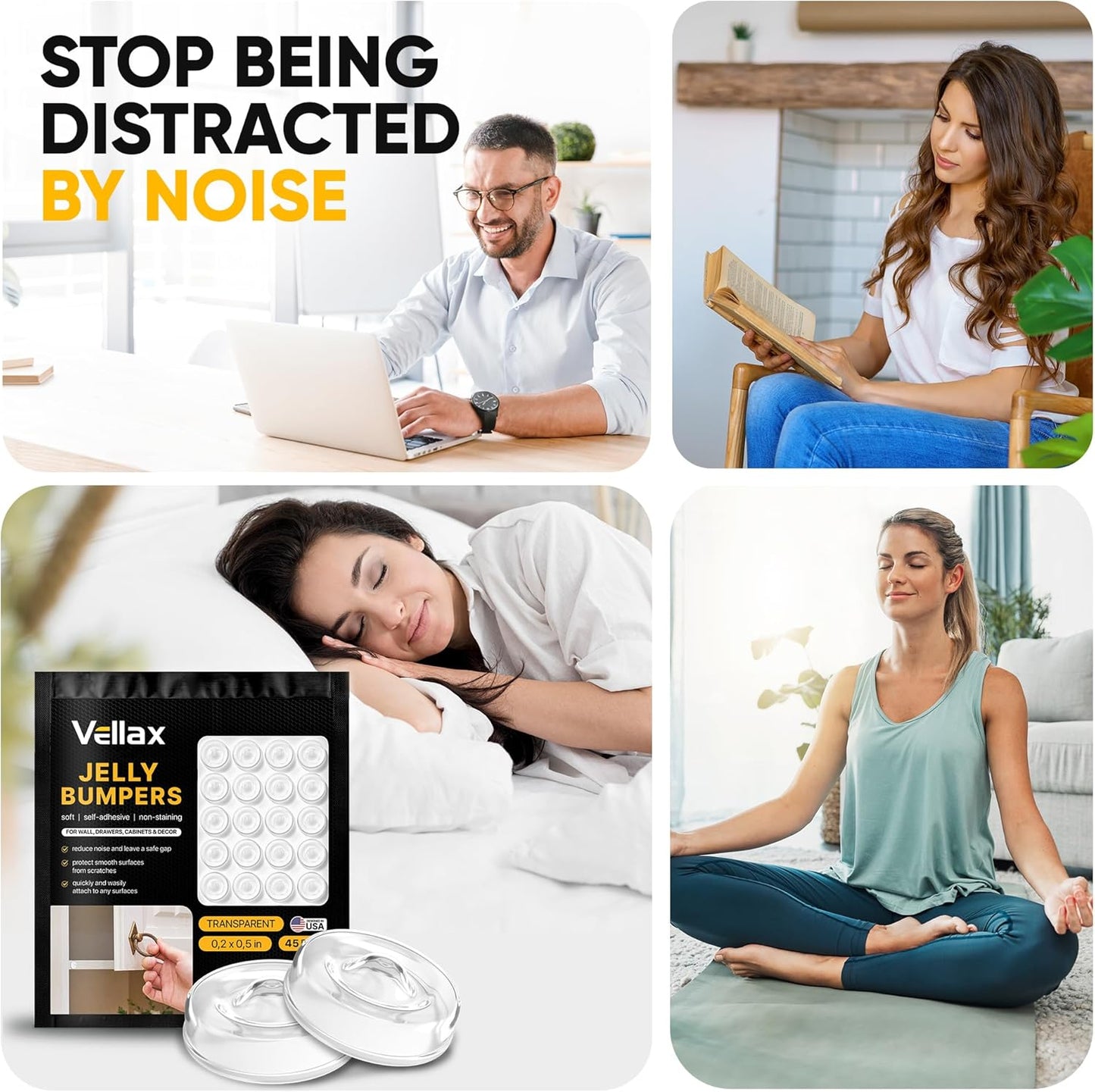 45 Clear Silicone Cabinet Door Bumpers – Self-Adhesive Pads, Quiet Soft Close Drawer Stoppers, Kitchen Sound Dampening Jelly Buttons – Vellax