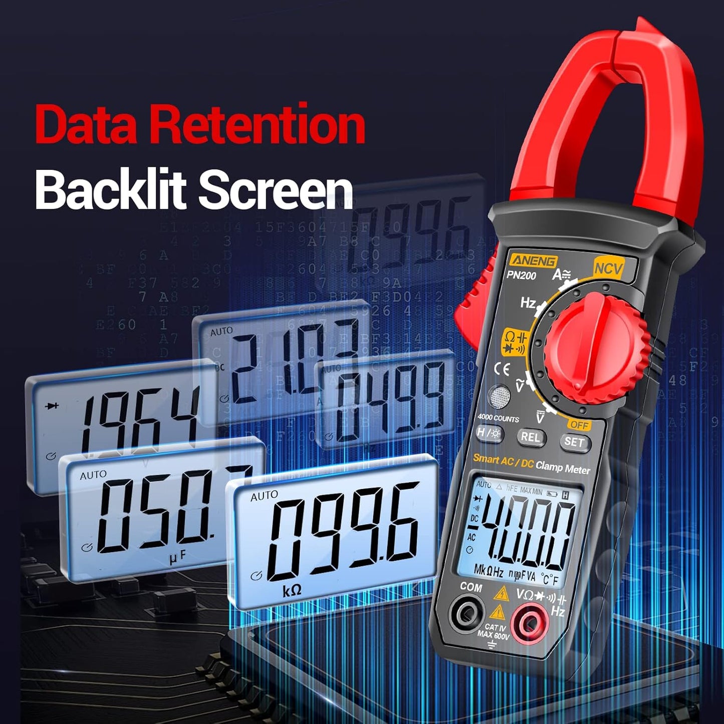 ANENG Digital Clamp Meter Multimeter Tester with AC/DC Current,Voltage, NCV Amp Ohm Volt 4000 Counts Meter Measures Capacitance, Resistance, Diodes, Continuity Frequency Backlight Electrican Tools