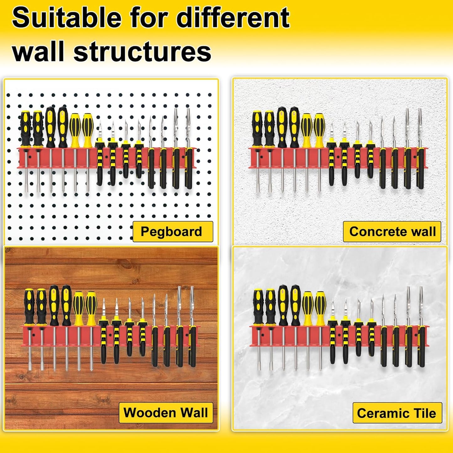 Screwdriver Plier Organizer Wall Mount, Screwdriver Rack, Metal Plier Holder Utility Tool Holder Organizers and Storage Rack for Garage Workshop Workbench Tool Chest Cart,1 Pcs, Red
