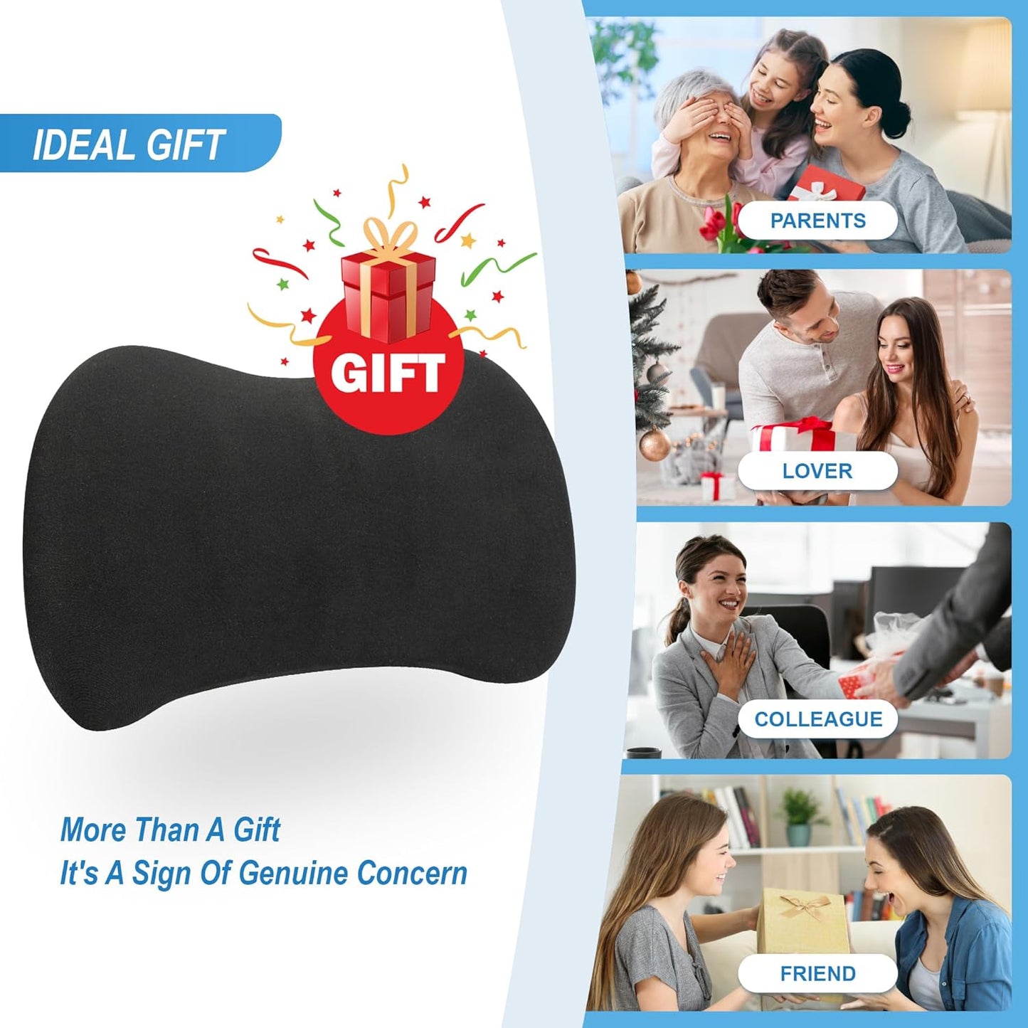 Memory Foam Lumbar Support Pillow Relieves Lower Back Pain for Driving, Chair Support for Car-Office Chair, Wheelchair -Matte Black