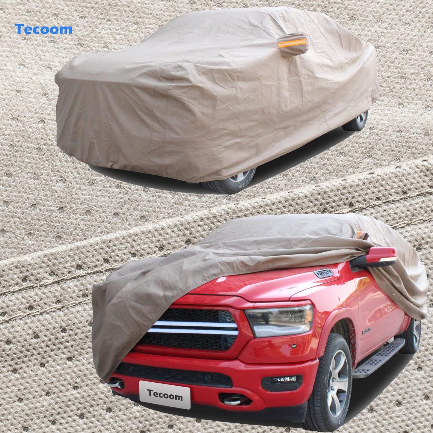 Tecoom Thick Shell Truck Pickup Car Cover Waterproof Windproof with Straps Buckles Antenna Patch Fit for Ford F150 Ram 1500 Chevy Silverado Toyota Tundra GMC Sierra Full Size Truck Length Up to 245"