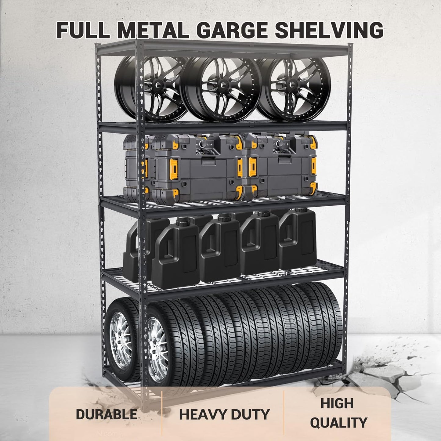 400LBS Storage Shelves,71" H x 48'' W x 24" D Storage Shelves, 5-Tier Industrial Heavy Duty Storage Shelves, Steel Shelving with Adjustable Rack, Black