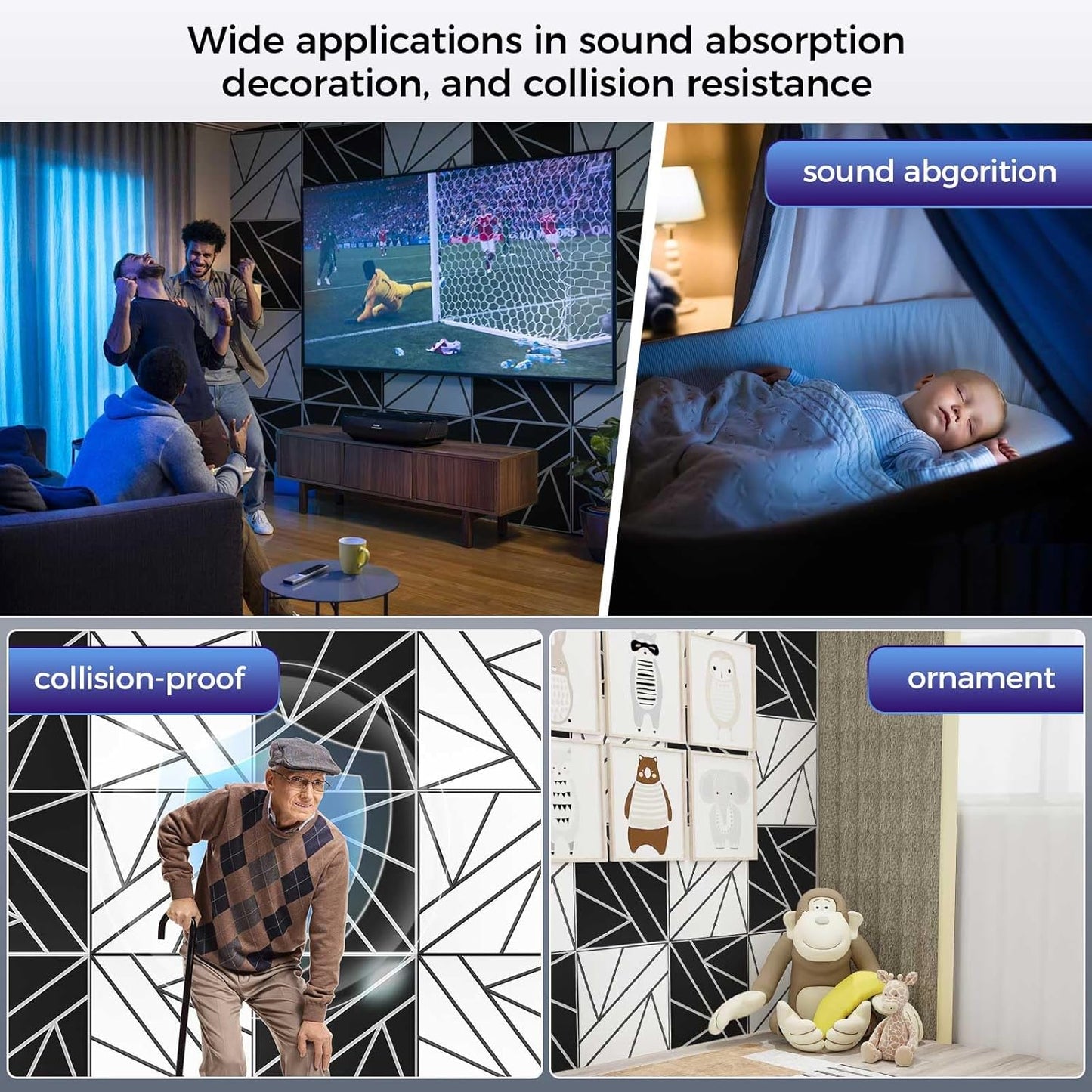 8 Pack 2-Layer Large Soundproof Wall Panels, 15.7 x 15.7 x 0.43 in Sound Proof Foam Panels for Walls,0.9lb/ft* High Density, 3D Acoustic Panels,Artistic Noise Dampening Panels Black&White