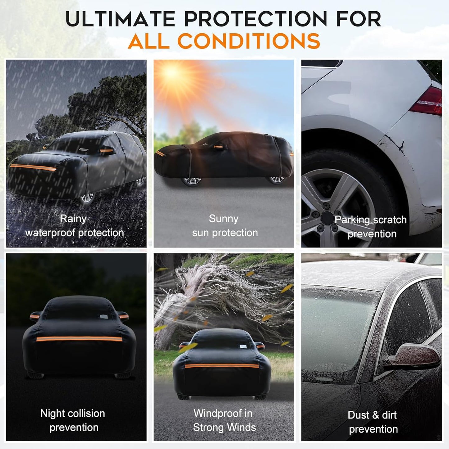 SUV Car Cover Waterproof All Weather for Automobiles,Outdoor Heavy Duty Full Exterior Covers with Zipper Door, Rain Sun Snow Dust UV Protection, Windproof Straps & Reflective Strips(Up to 189")