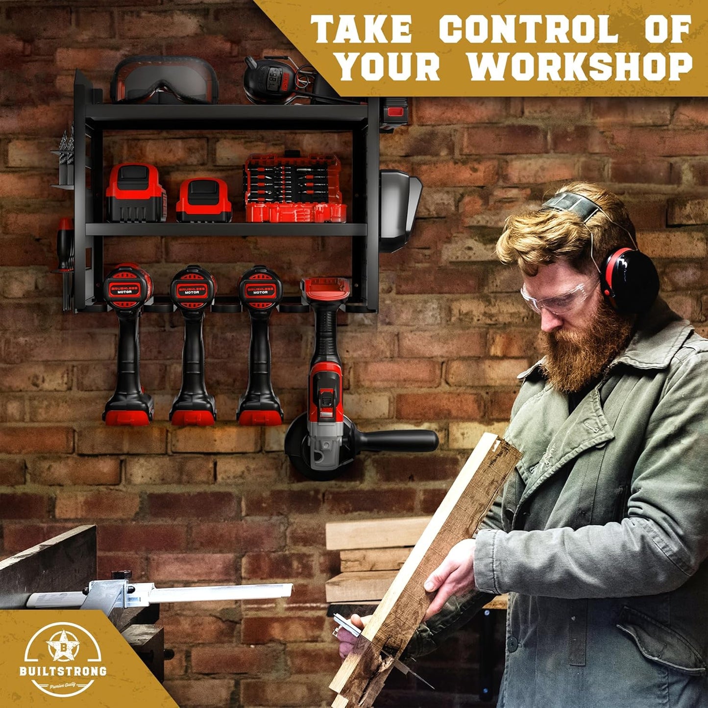 Power Tool Organizer Wall Mount - 3-Tier Heavy-Duty Metal Hand Tool Storage Rack, Utility Racks, Drill Holder, PegBoard Side, & More - Garage Storage Cordless Tool Organizer (Black)