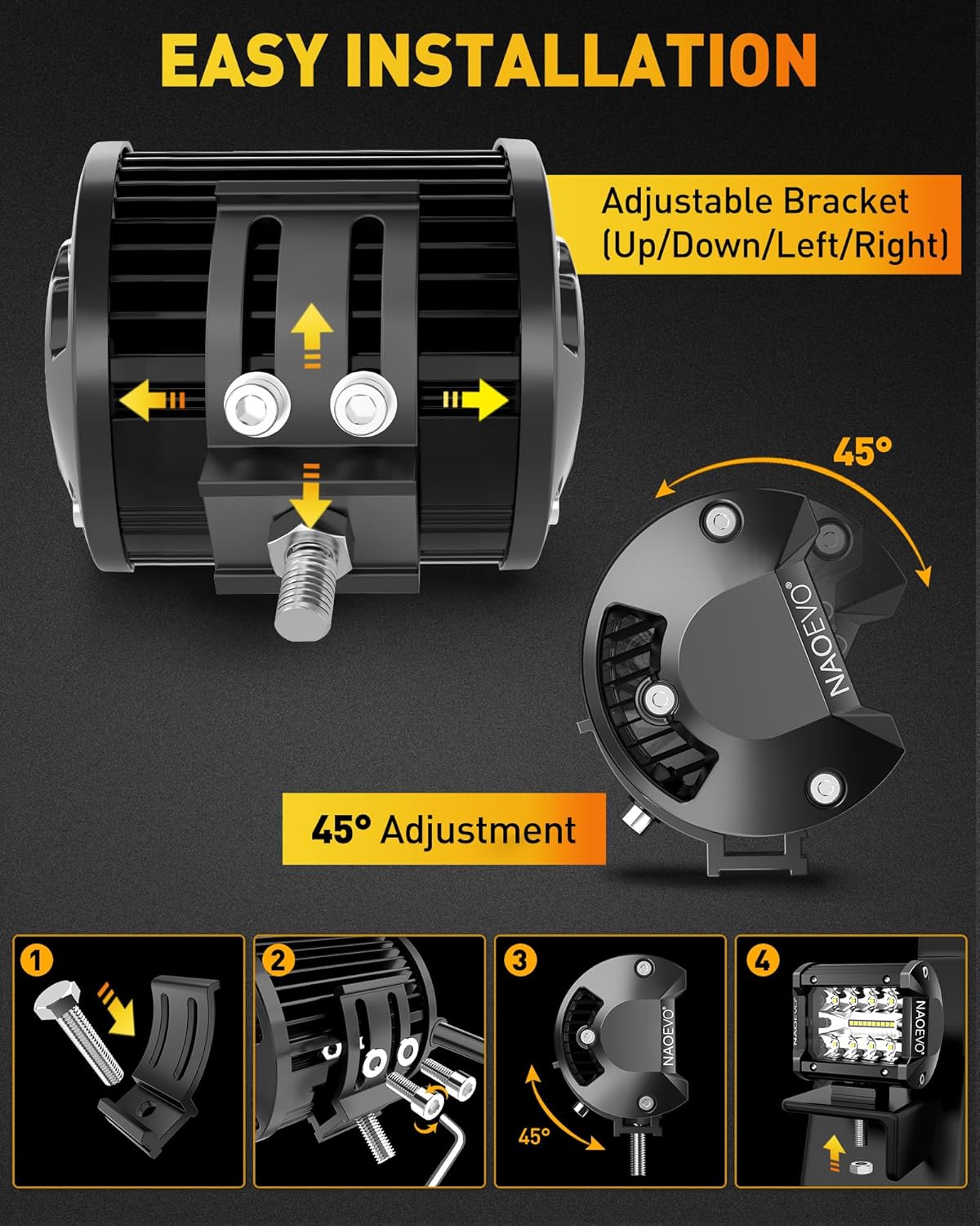 NAOEVO 4 Inch LED Pod Lights, 480W 48,000LM LED Fog/Driving/Off Road Lights with Spot Flood Combo, Cube Pods for Truck Boat ATV UTV Pickup, 8 Pcs (White)