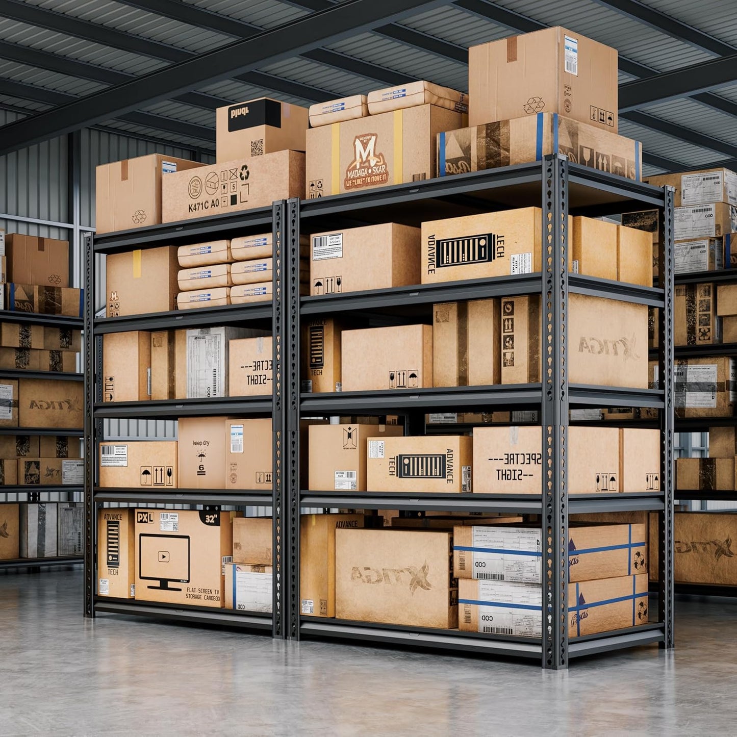 72" H Storage Shelves Heavy Duty, 2200LBS Garage Shelving, 5 Tier Metal Shelving Unit Adjustable Garage Shelves Utility Rack Shelf for Storage Warehouse Pantry Closet,40" W × 20" D × 72" H, Black