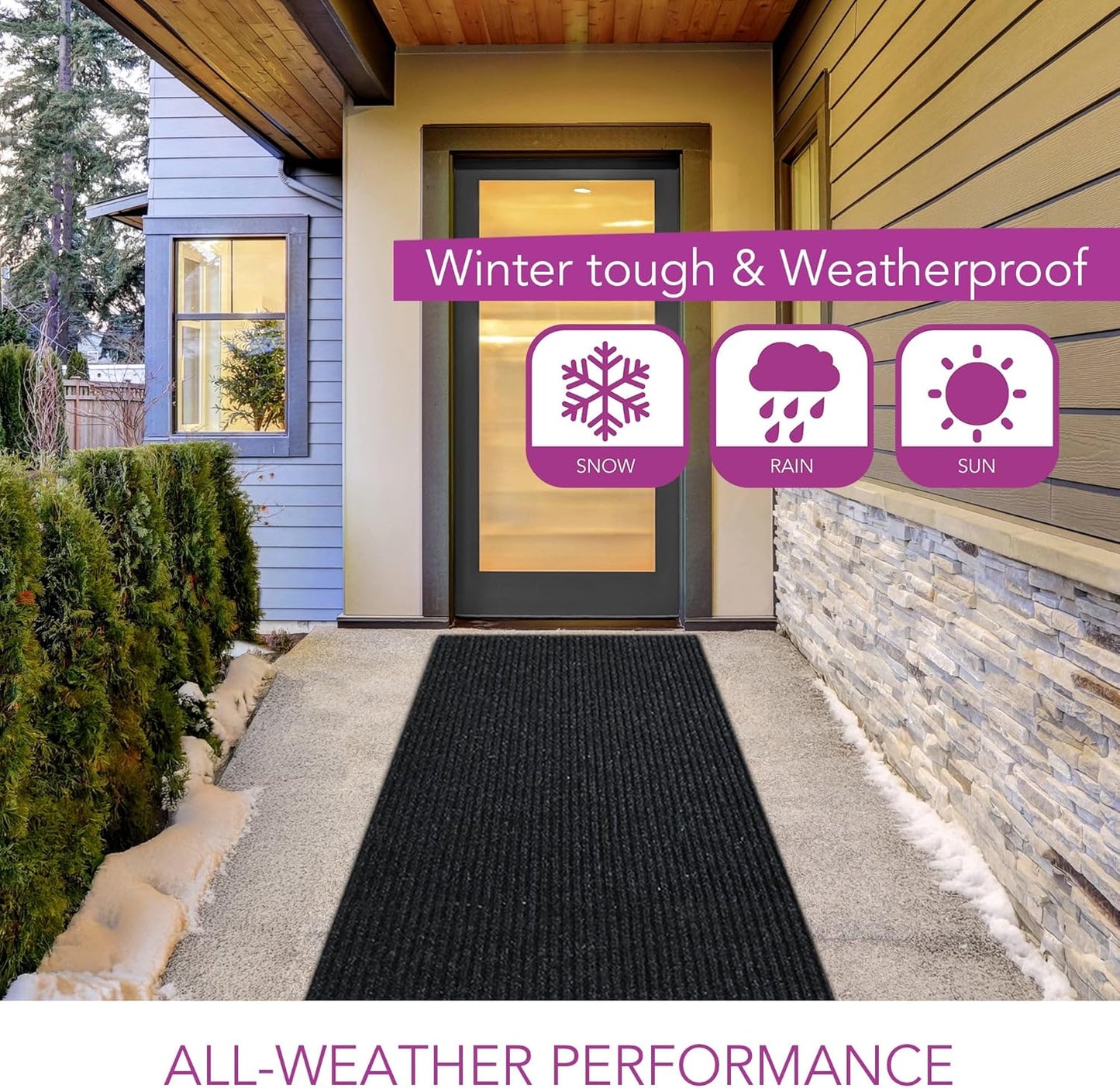 iCustomRug Spartan Weather Warrior Duty Indoor/Outdoor Utility Ribbed in 3ft,4ft,6ft Widths 70 Custom Sizes with Natural Non-Slip Rubber Backing 4'X30' in Black