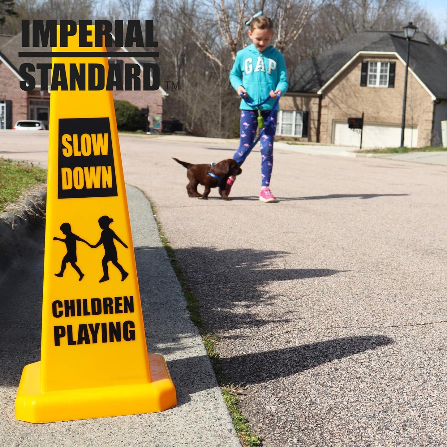 Imperial Standard Children Playing Cone (4 Pack) - Children At Play Sign - Four-Sided Slow Down Kids Cones - Child At Play Signs - Drive Slow/Kid Alert Sign