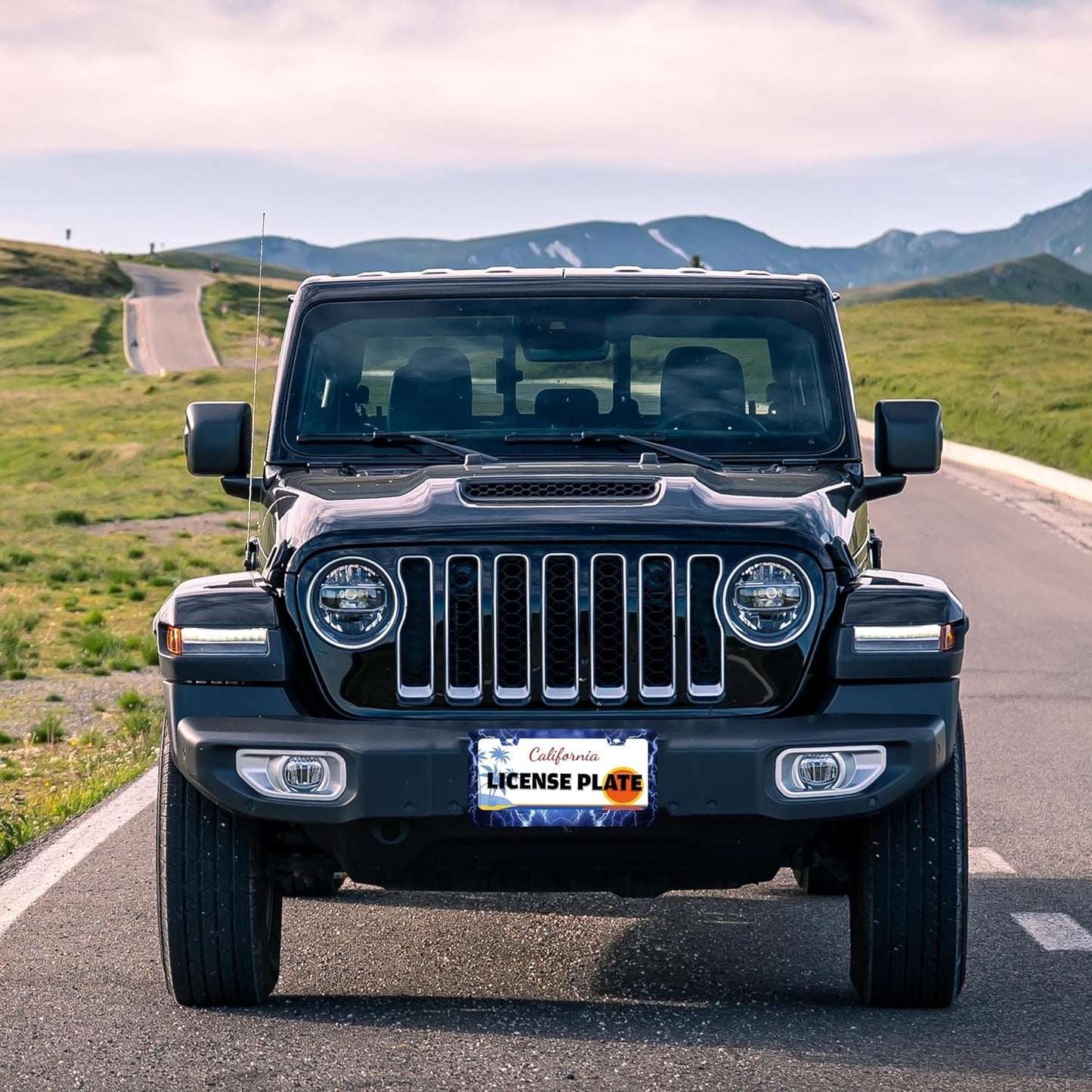 Blue Lightning License Plate Frame Funny Thunder License Plate Holder for Front or Rear Car Tags Reusable Durable Stainless Steel Car Decoration with Screws 6.3 X 12.2 Inch for Men Women