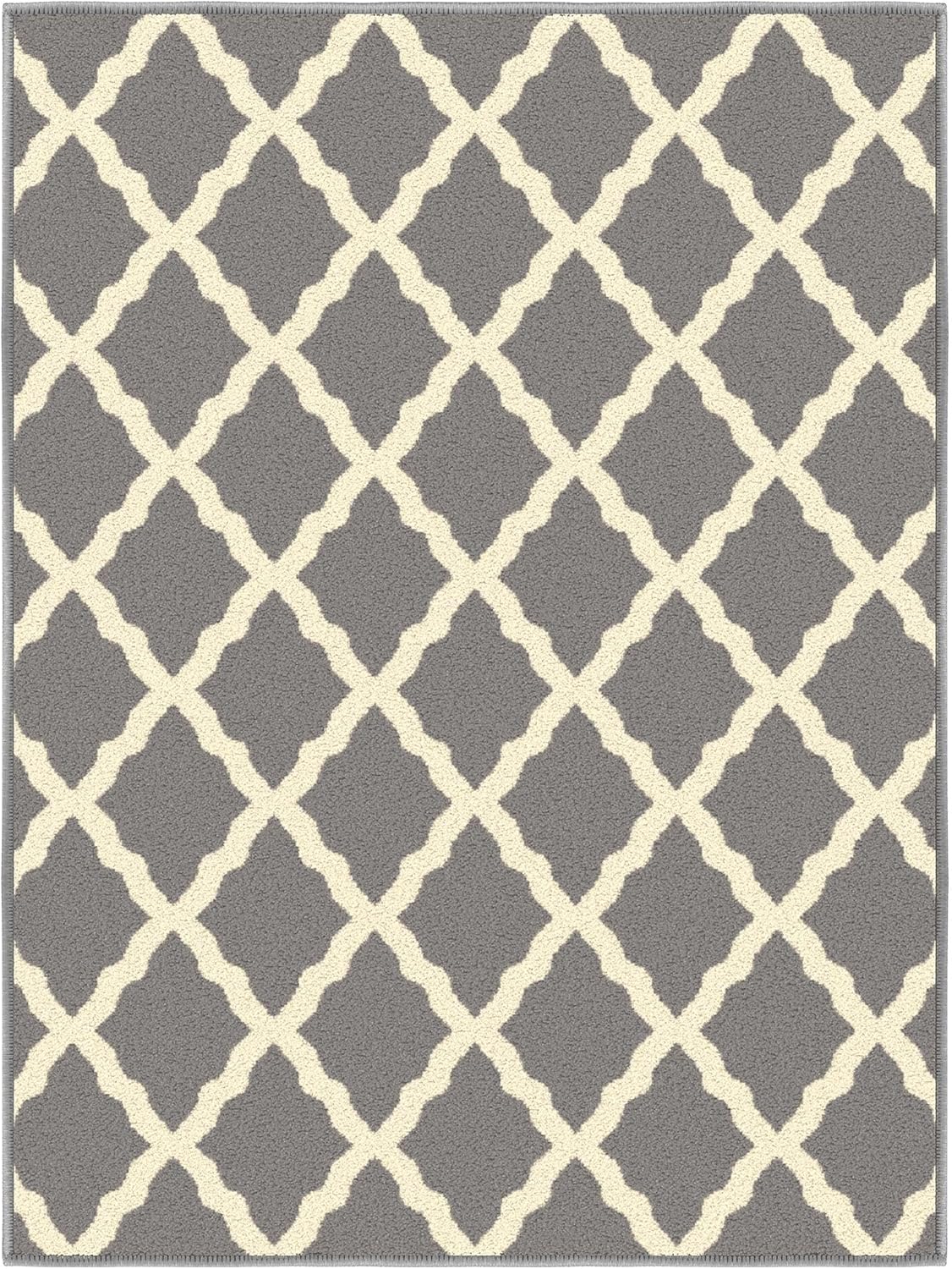 Ottomanson Rugs for Entryway 2'3" x 3' Non Slip Trellis Small Area Rugs Durable Front Door Mat Rug Stain Resistant Entrance Rugs for Bathroom Kitchen Bedroom & Living Room, Gray