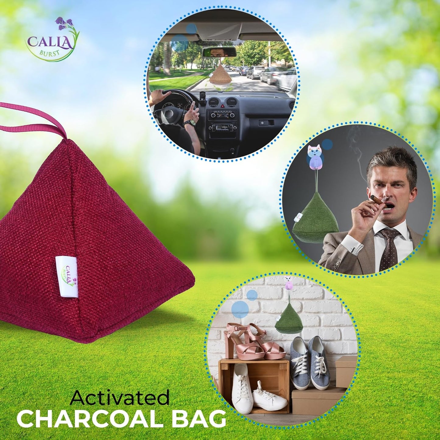 4 Pack Bamboo Charcoal Air Purifier Bags 200 Grams Each - Odor Absorber & Eliminator for Home, Car, Pets, Activated Charcoal Natural Freshener, Eco-Friendly & Reusable (Fall Colors)