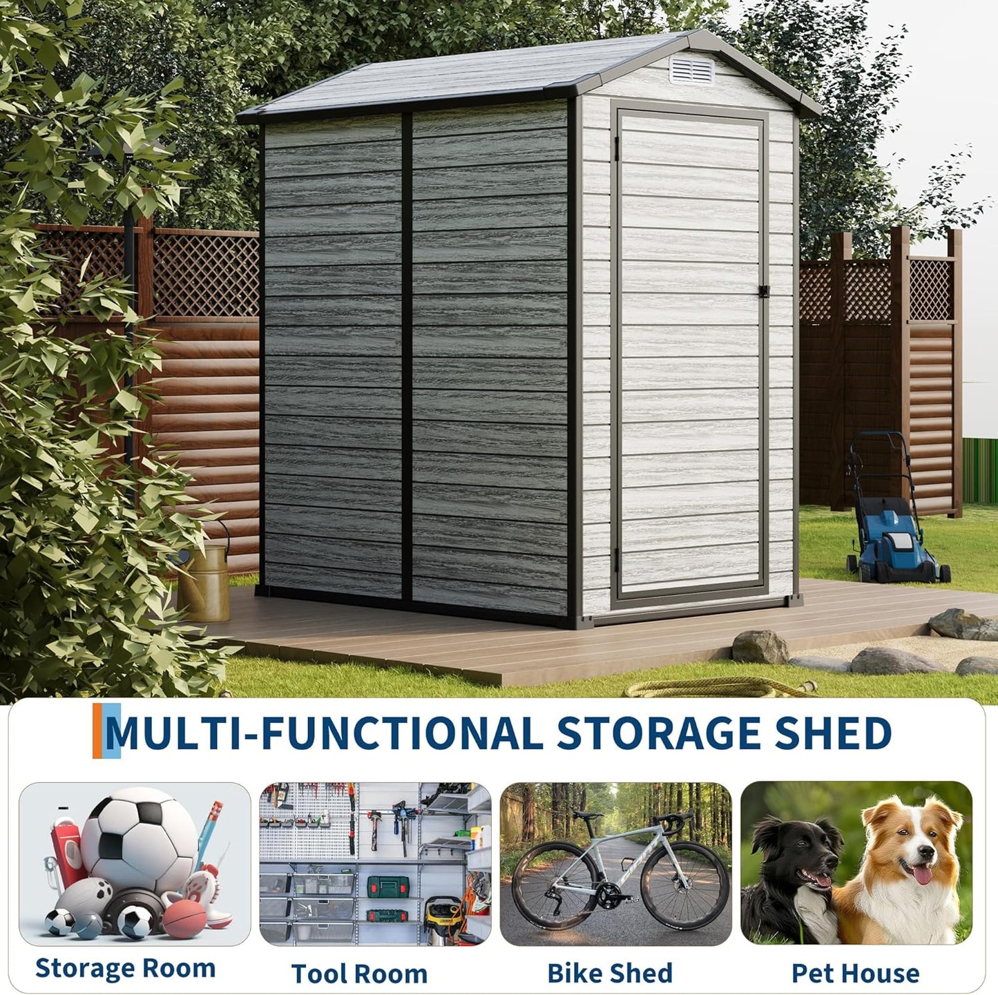 All-Weather Resin Shed with Window, Outdoor Plastic Garden Shed with Lockable Door and Vents, Outdoor Resin Storage Sheds for Tool, Bike, Backyard, Patio