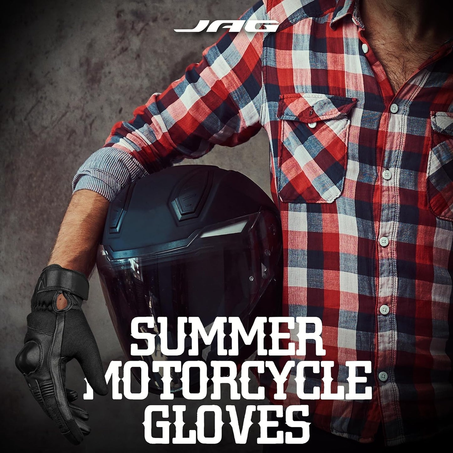 J.A.G. Motorcycle Gloves - Premium Leather Perforated Motorcycle Gloves for Men with Knuckle Protection | Touchscreen Motorbike Riding Gloves