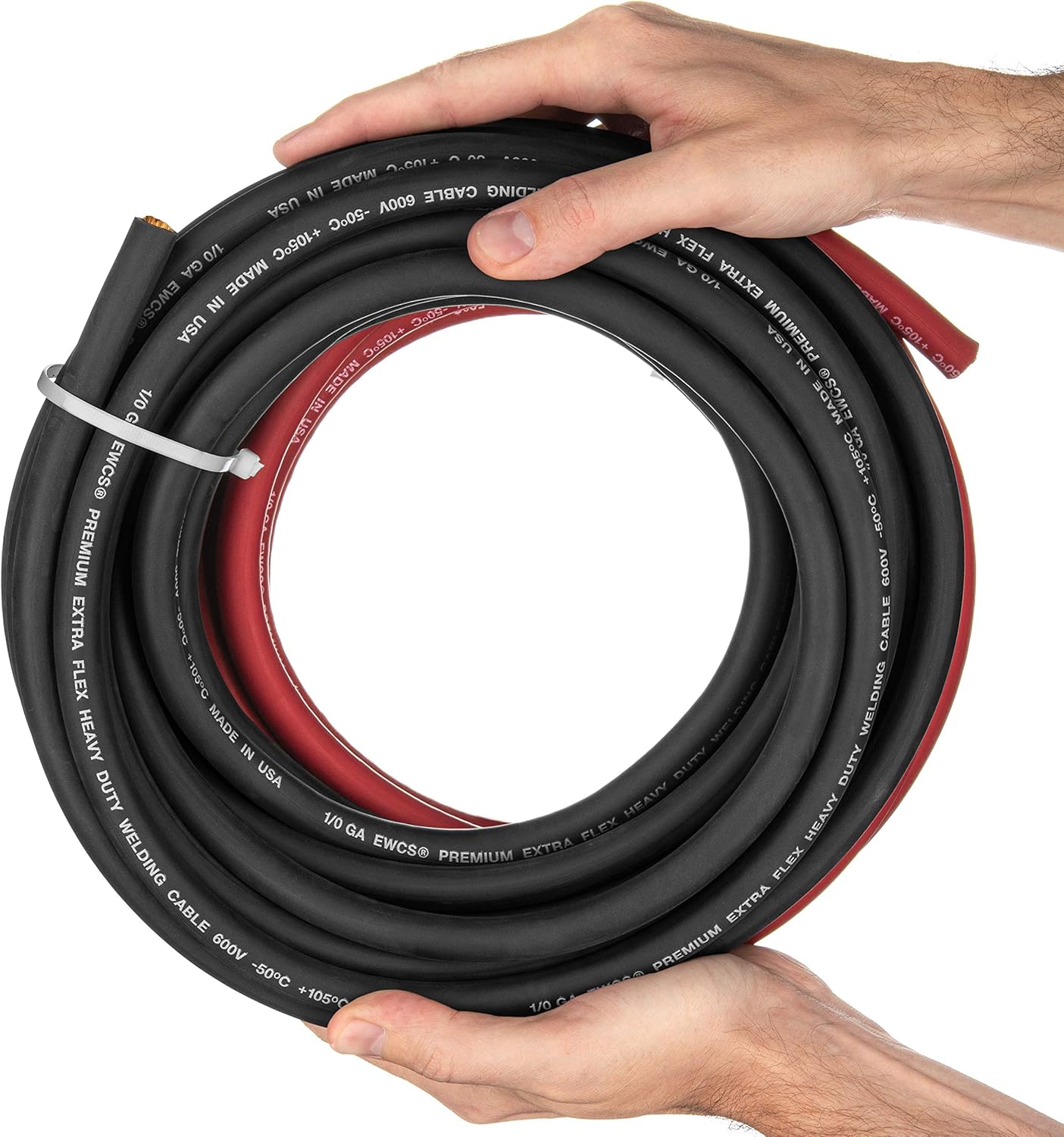 1/0 Gauge EWCS Brand - 25 Feet Each Black + Red - 100% Copper Premium Industrial Grade Extra Flexible Welding Cable 600 Volt Black+Red Combo Pack