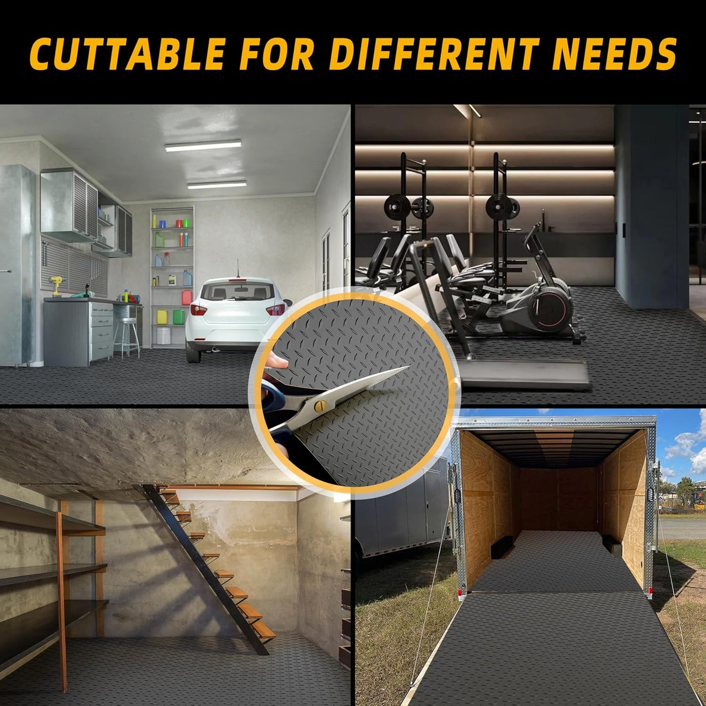 8.2 x 23 FT Garage Floor Mat, 2.8mm Thickened Diamond Plate PVC Garage Flooring Roll for Car, 188.6 SQFT Heavy Duty Vinyl Garage Floor Protector for Garage, Basement, Truck. Black