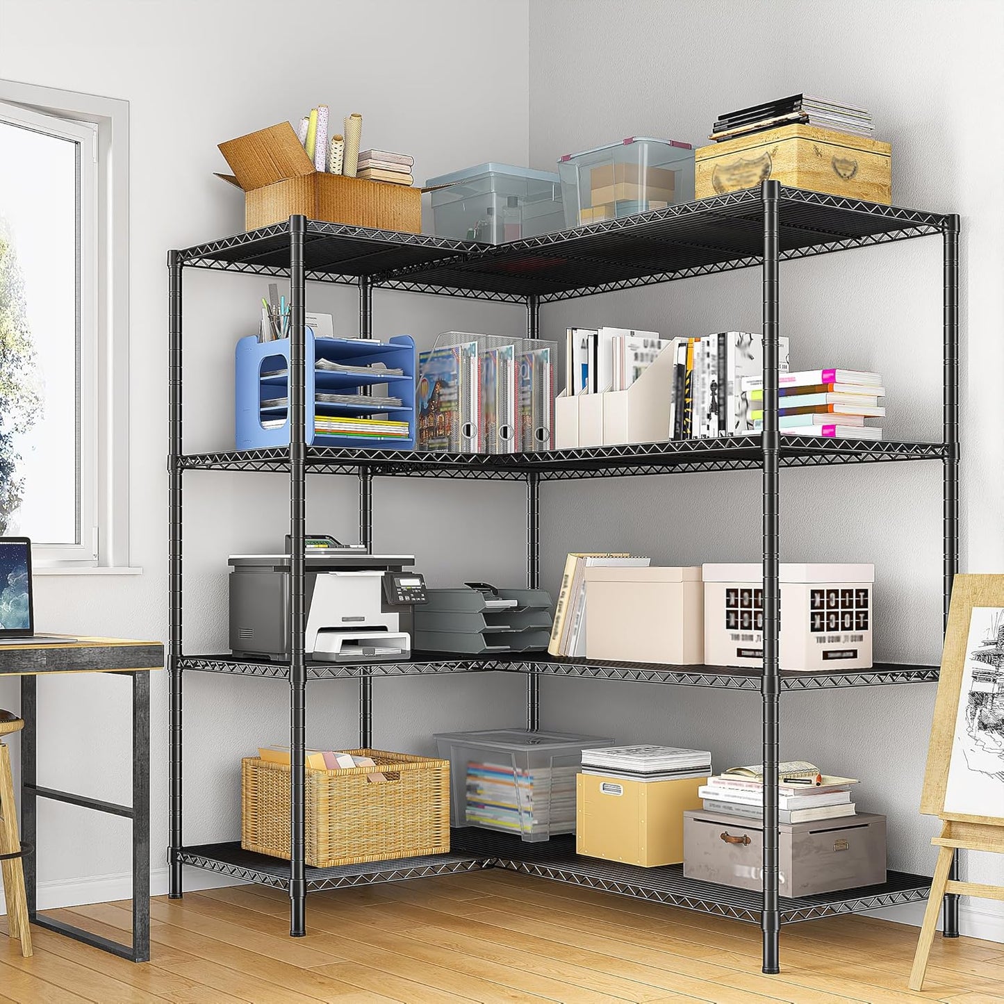 52.36''W Storage Shelves Metal Shelving Unit Load 1120LBS 4 Tier Wire Shelving for Storage Rack Adjustable Garage ShelvingGHeavy Duty for Pantry Kitchen Garage,52.36Wx13.78Dx59H,2PCS