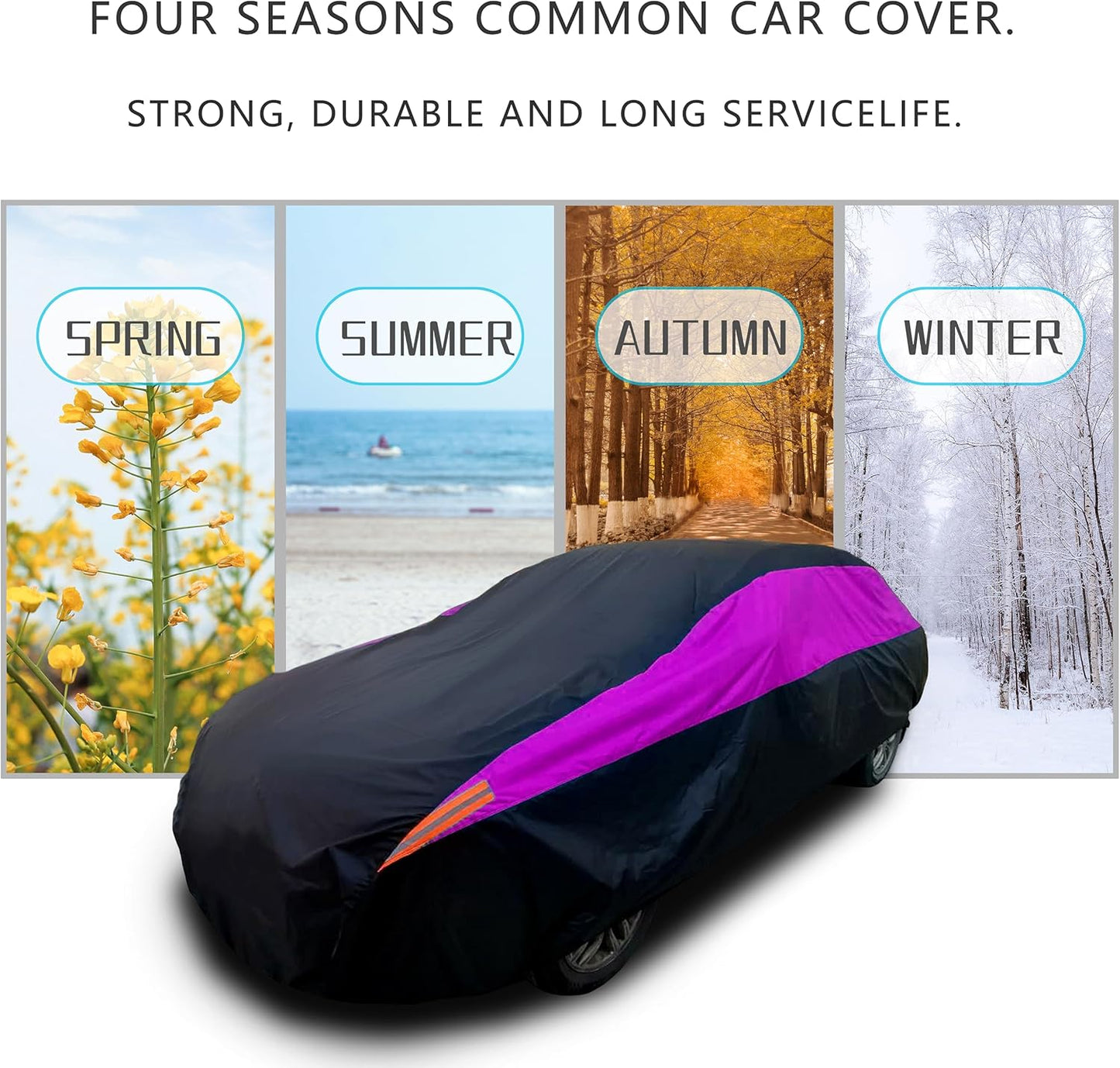 MORNYRAY Waterproof Car Cover All Weather Snowproof UV Protection Windproof Outdoor Full car Cover, Universal Fit for Sedan (Purple, A2-Fit Sedan Length(Up to 177 inch)