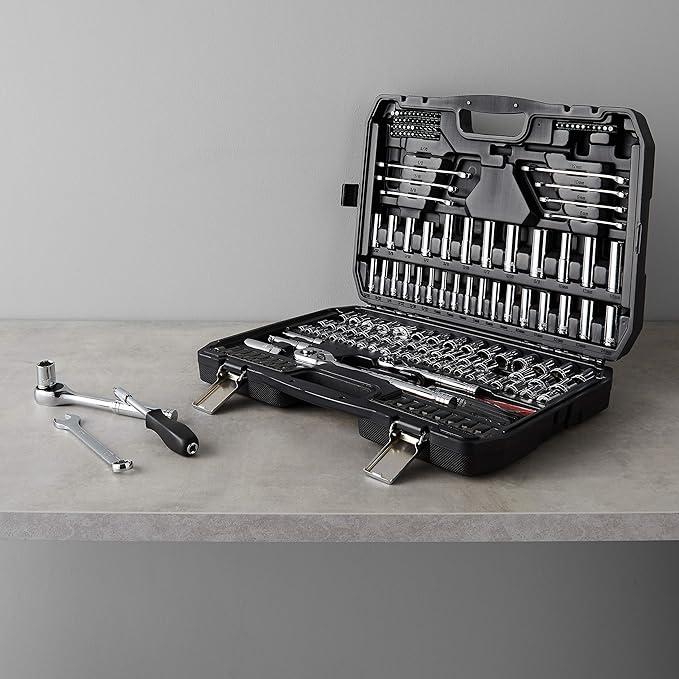Amazon Basics Mechanic's Socket Tool Set With Case, SAE and Metric Sizes, 201-Piece