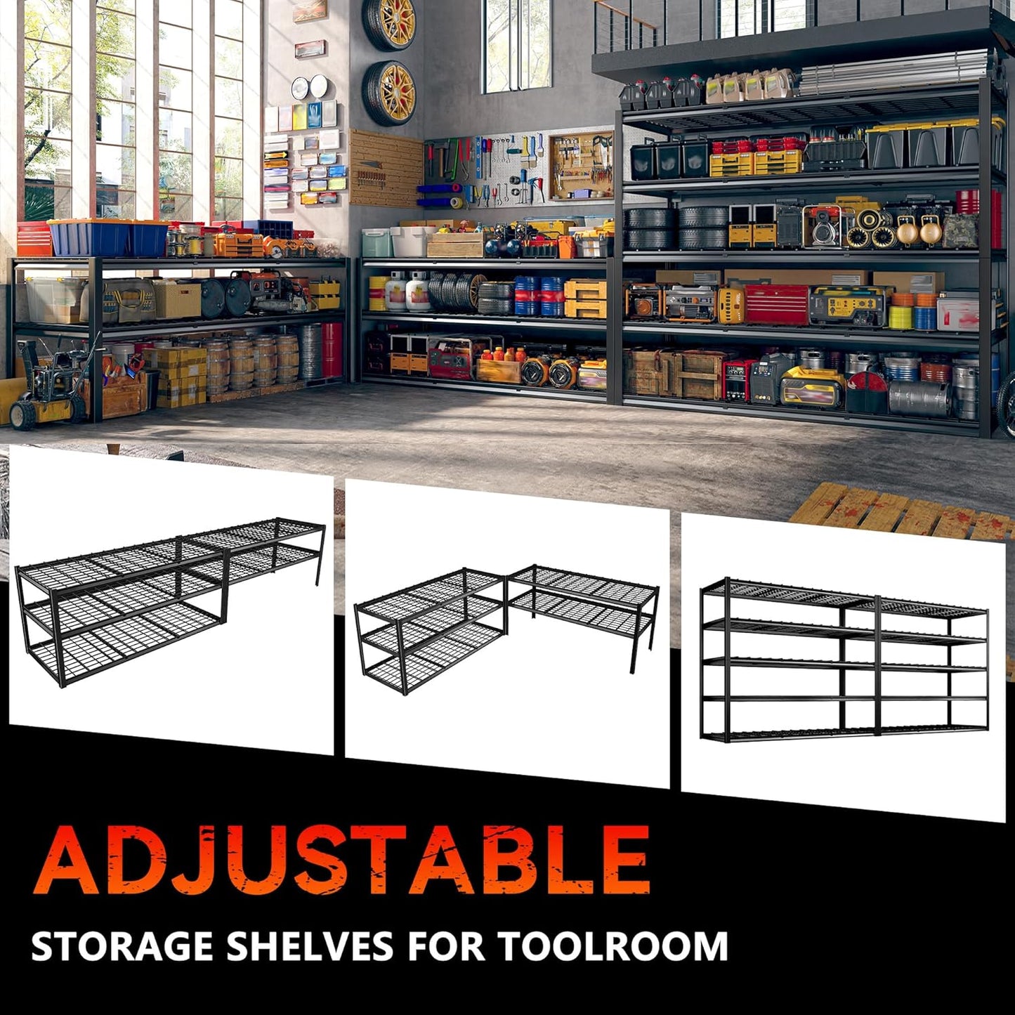 REIBII 60" W Garage Shelving Heavy Duty Metal Shelving 3000LBS Storage Shelves Adjustable Metal Shelves for Storage Industrial Garage Shelves for Warehouse Basement 60" W x 24" D x 72" H 2 Pack
