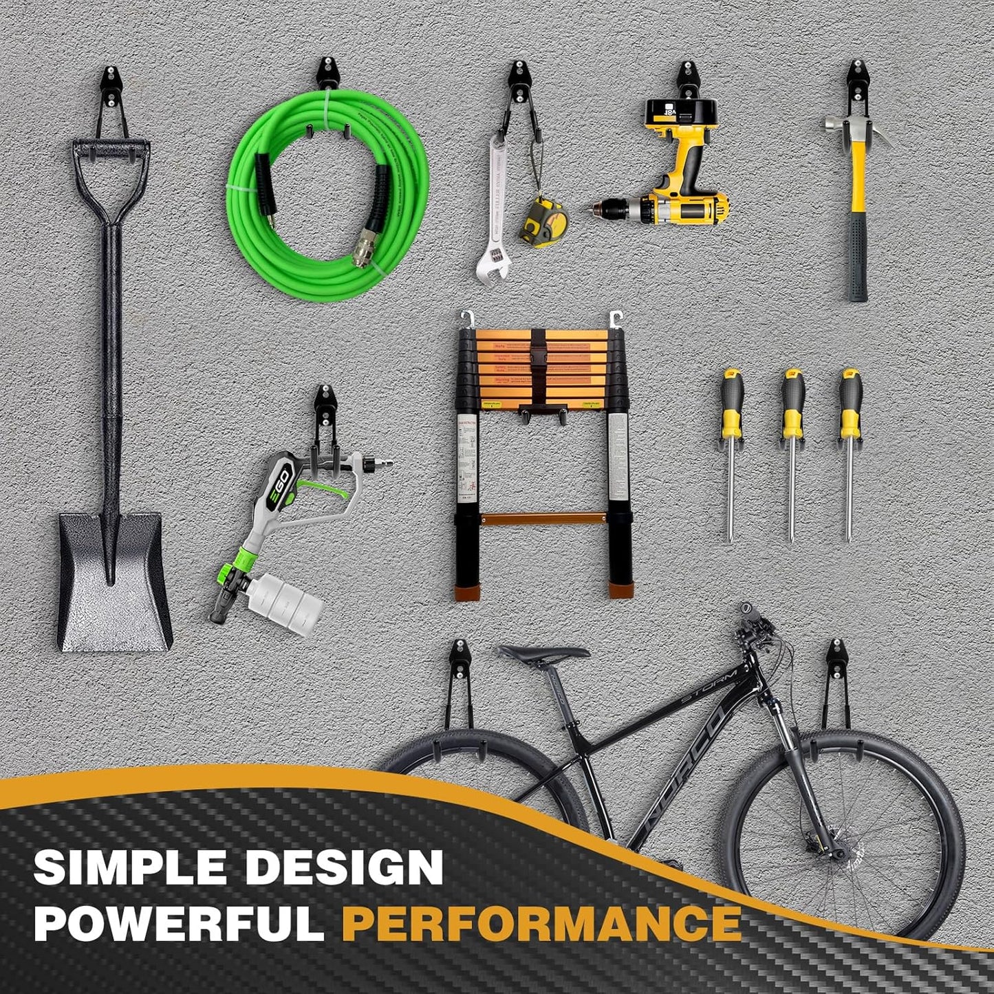 Steel Garage Storage Hooks, 16-Pack, Heavy Duty Wall Mount Hooks for Bike, Ladder, Garden Tools, Anti-Slip Coating