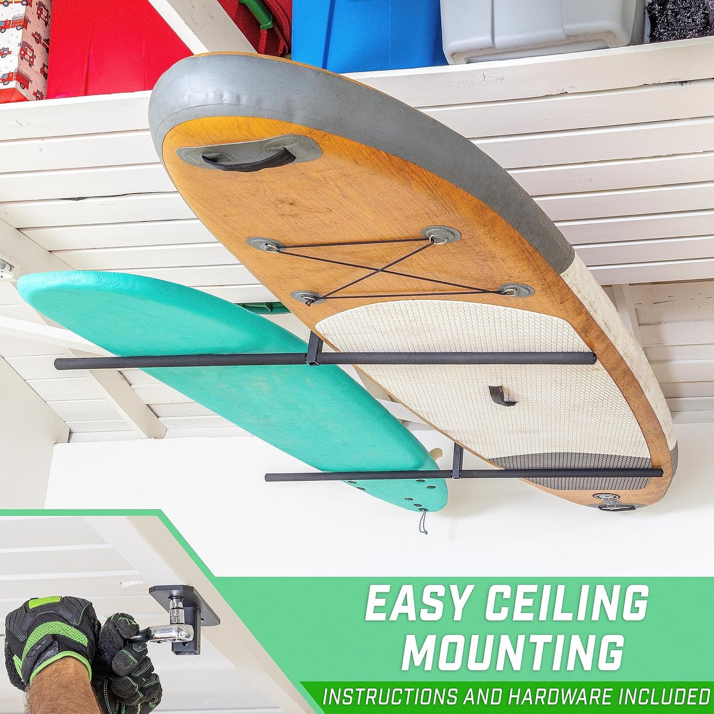 GoSports Kayak Rack for Garage Ceiling Mount - Adjustable Storage Hangers for 2 Kayaks, SUPs, or Surfboards