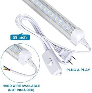 LED Shop Light Fixture, 4FT, 60W 7500LM, 6000K Cold White, 4 Foot T8 Integrated LED Tube Lights, Plug in Warehouse Garage Lighting, V Shape, Linkable with On/Off Switch (4PCS)