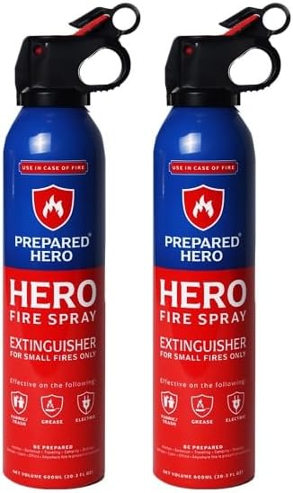 Prepared Hero Fire Spray - Mini Fire Extinguishers for House, Car, Garage - Kitchen Small Fire Extinguisher for Home, Made in USA, 100% Organic - Compact, Portable & Easy to Use, Non-Toxic - 2 Pack