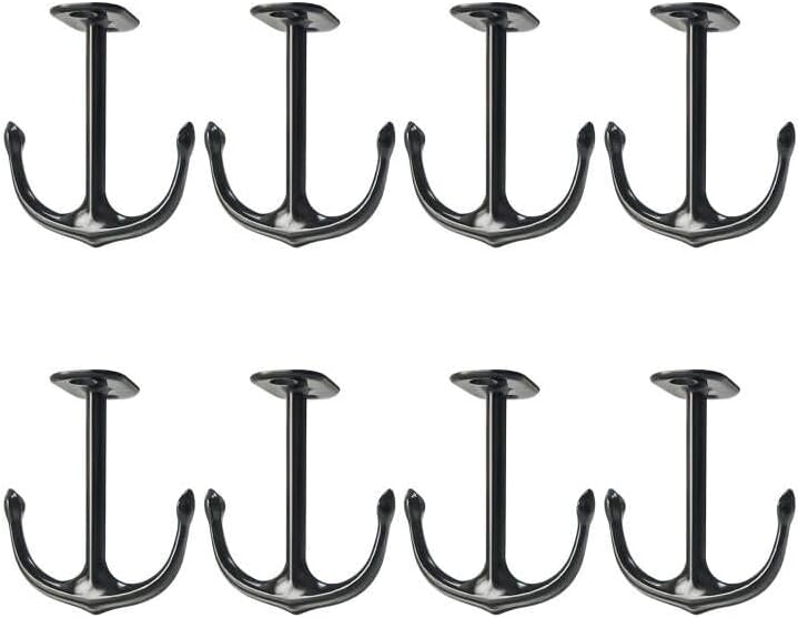 Anchor Two Prong Ceiling Hook for Closet Top Bathroom Kitchen Cabinet Garage Pack of 8 (Black)