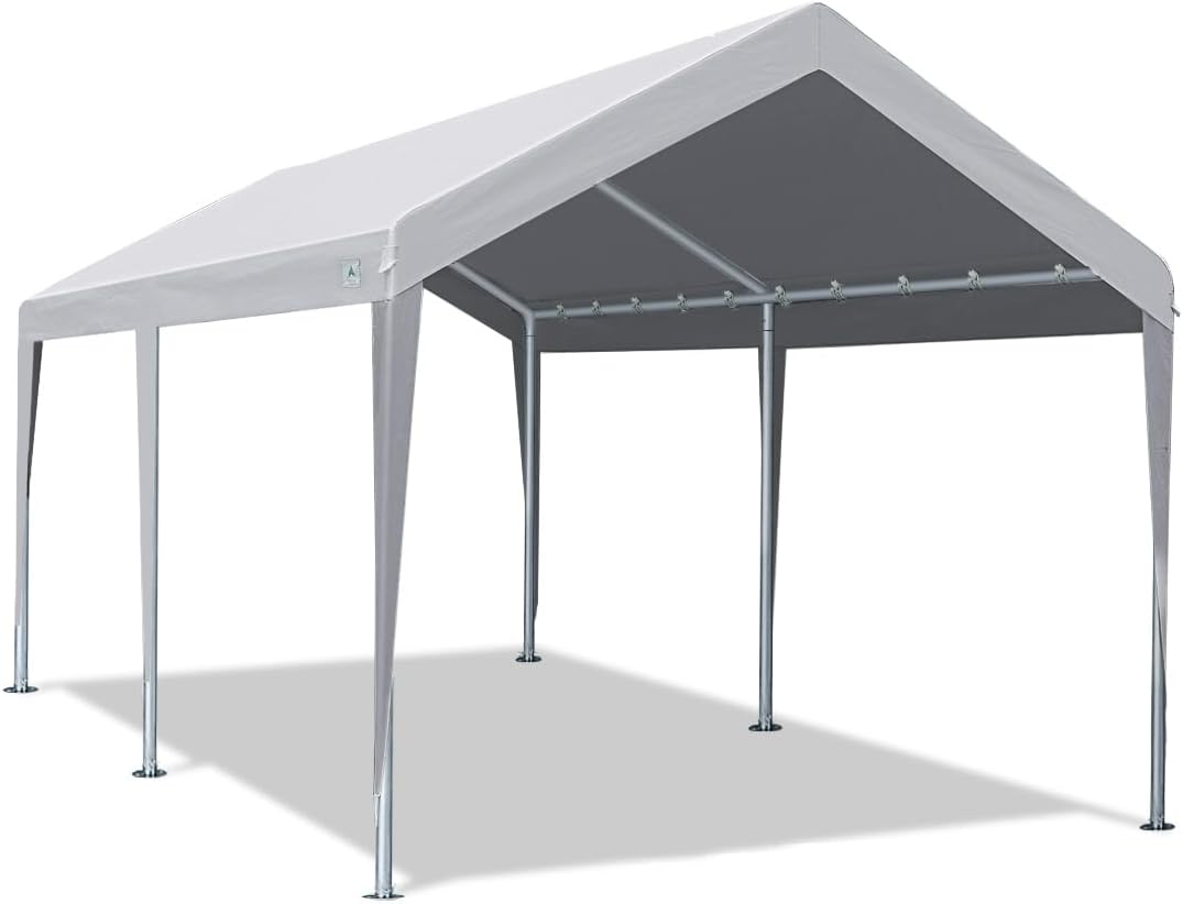 ADVANCE OUTDOOR Adjustable 10x20 ft Heavy Duty Carport Car Canopy Garage Boat Shelter Party Tent, Adjustable Height from 9.5 ft to 11 ft, Gray