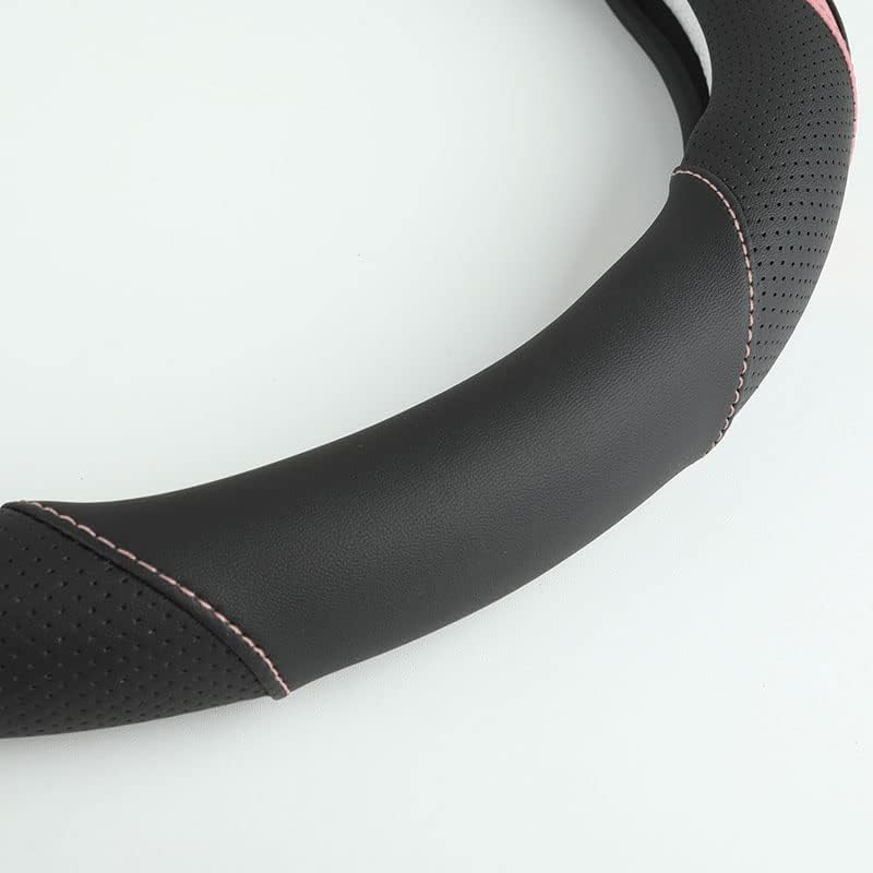 Car Steering Wheel Cover, Leather Steering Wheel Cover Pink Universal 14.5-15 Inch Microfiber Leather Anti-Slip Breathable Auto Steering Wheel Covers for Men Women (Black&Pink)
