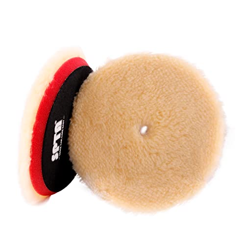 SPTA Wool Polishing Pads, 2Pcs 3 Inch (76mm) Wool Cutting Pad, Yellow Wool Buffing and Polishing Pad Set, Wool Buffing Wheel for Medium Cut for 3 Inch Car Polisher Polishing, Buffing and Cutting