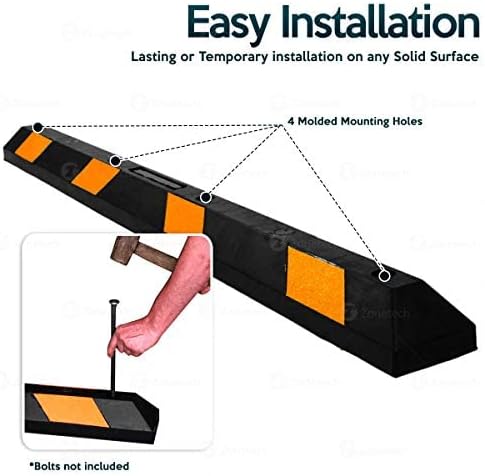 ZONETECH Large Heavy Duty Rubber Parking Curb – 72” Premium Quality Auto Garage Wheel Stopper Professional Grade w/Yellow Reflective Tape for Car, Truck, Trailer and RV (20-Pack)