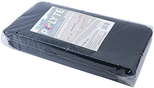 POLYTE Premium Microfiber Cleaning Towel,16 x 16 in, 12 Pack (Black)