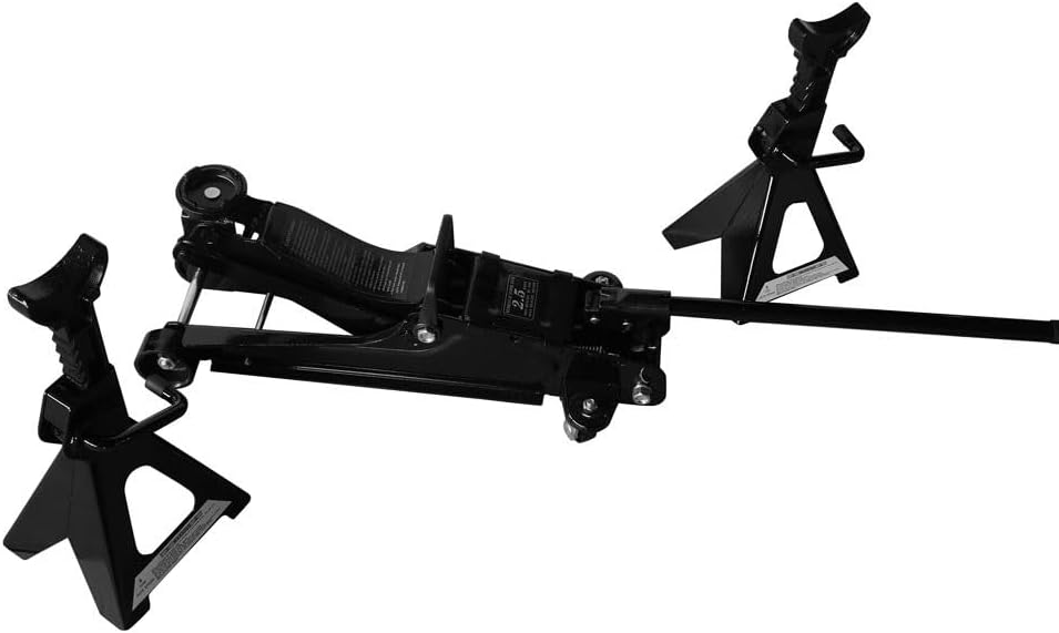 2.5 Ton Car Truck Floor Jack Service Heavy Duty Steel Hydraulic Low Profile Jack with 2 Jack Stands Tire Repair Kit for Garages Automotive Repair Shops Lifting Range 3.3"-15"