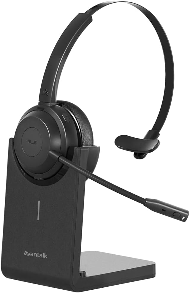 Alto Solo - Wireless Headset with Mic for Work with Qualcomm Bluetooth Solution, CVC Noise-Canceling for PC, Computer & Laptop, Charging Stand, Mute Button, Wired Headphones Option