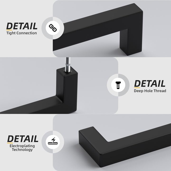 Goldenwarm 2 Pack Black Square Bar Cabinet Pull Drawer Handle Stainless Steel Modern Hardware for Kitchen and Bathroom Cabinets Cupboard,Center to Center 7-1/2in(192mm) Black Kitchen Drawer Pulls