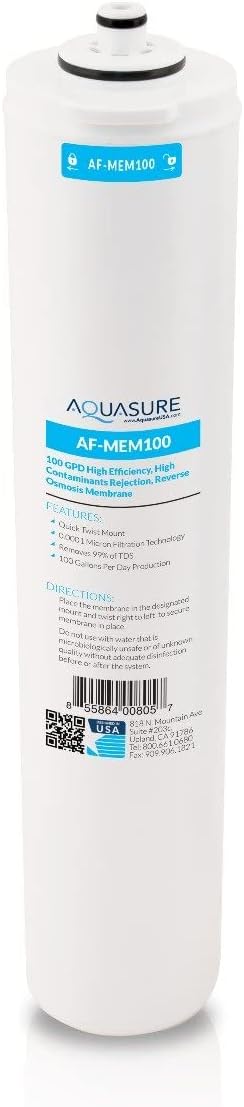 Aquasure Premier Stage 3 Membrane Filter Replacement Cartridge AF-MEM100 for AS-PR100 4-Stage Under Sink Reverse Osmosis Water Filtration System | 100 GPD, Quick Twist, Removes TDS & Impurities