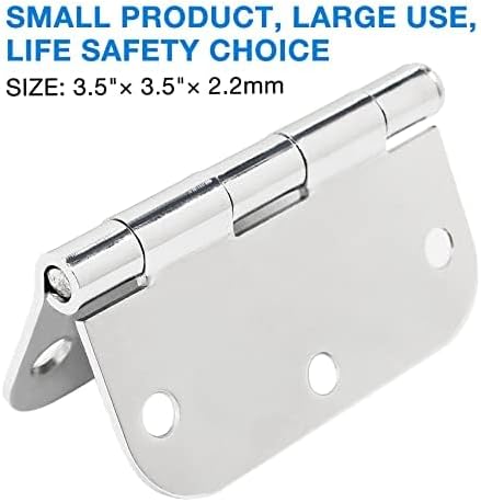 12 Pack Rounded Door Hinges 3.5 inch X 3-1/2" 5/8 Radius, Polished Chrome 3 ½ Inch Bright Sliver Interior Standard Hinge for Wood/French Style Clear Glass Doors Easy Install Hardware Accessories