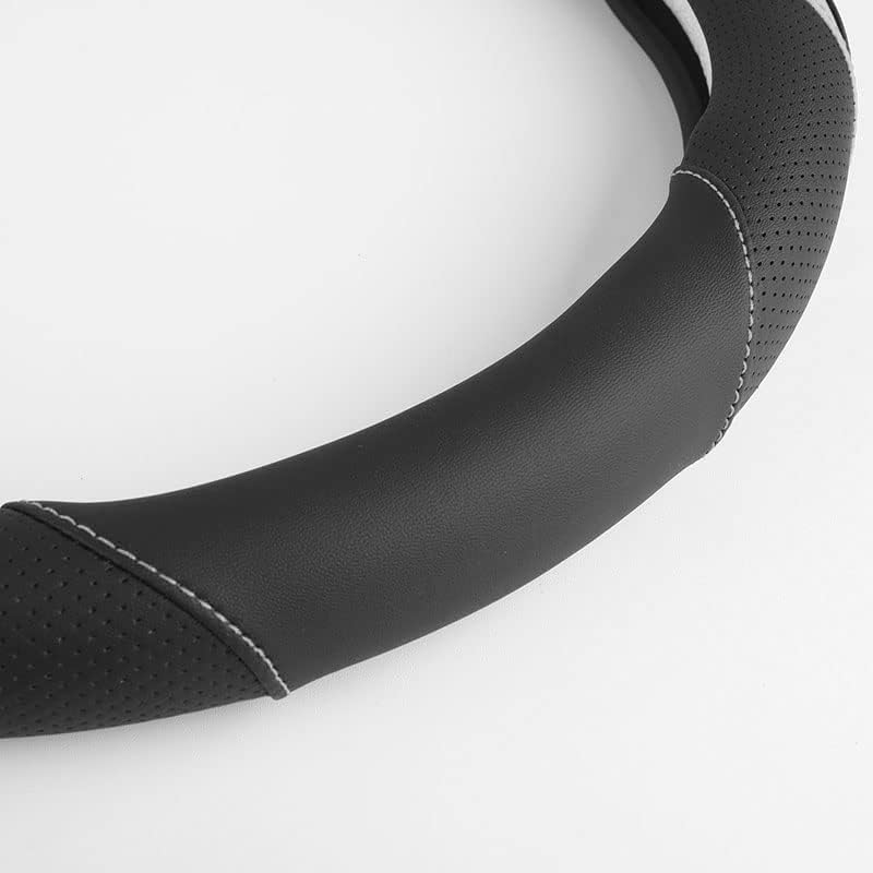 Car Steering Wheel Cover, Leather Steering Wheel Cover Grey Universal 14.5-15 Inch Microfiber Leather Anti-Slip Breathable Auto Steering Wheel Covers for Men Women (Black&Grey)