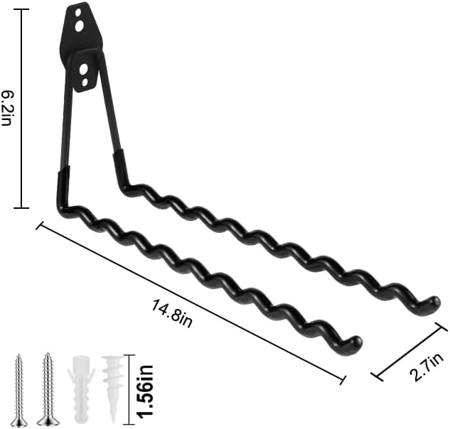 Wall Mounted Garage Hooks Tool Organizer, 14 Inch Garage Storage Hook Heavy Duty Utility Wall Hangers Black for Ladders, Hose, Garden Tools, Set of 4